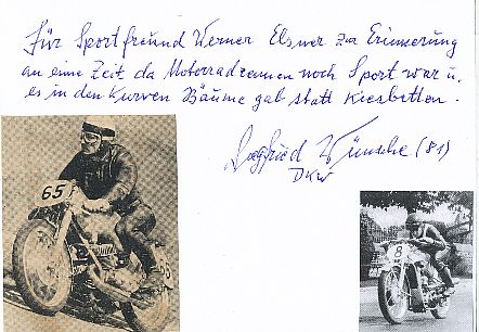 Siegfried Wünsche † 2000  DKV  Motorrad Sport Autogramm Karte  original signiert 