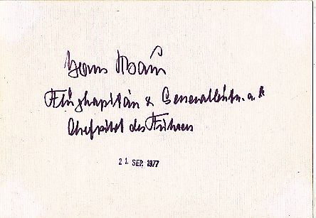 Hans Baur † 1993  Flugkapitän Militär Autogramm Karte  original signiert 