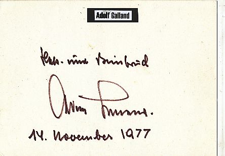 Adolf Galland † 1996  Jagdflieger Generalleutnant Militär Autogramm Karte  original signiert 