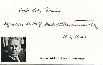 Johann Adolf Graf von Kielmannsegg † 2006  General Bundeswehr Militär Autogramm Karte  original signiert 