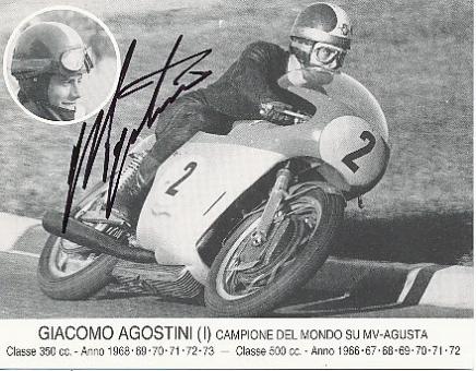 Giacomo Agostini  Italien  15 x  Weltmeister  Motorrad Sport Autogrammkarte  original signiert 