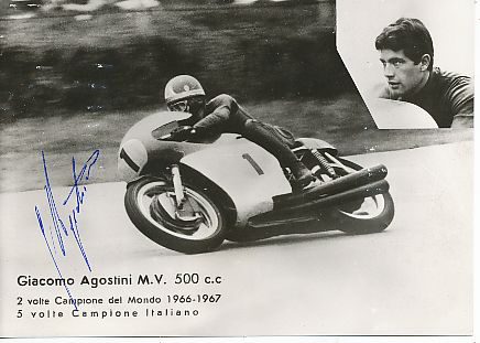 Giacomo Agostini  Italien  15 x  Weltmeister  Motorrad Sport Autogrammkarte  original signiert 