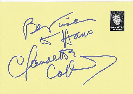 Claudette Colbert † 1996  Film & TV Autogramm Karte original signiert 