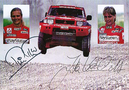 Jutta Kleinschmidt & Tina Thörner  Rallye  Auto Motorsport  Autogrammkarte  original signiert 