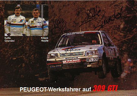 Kalle Gundel & Klaus Hoppe  Peugeot  Rallye  Auto Motorsport  Autogrammkarte  original signiert 