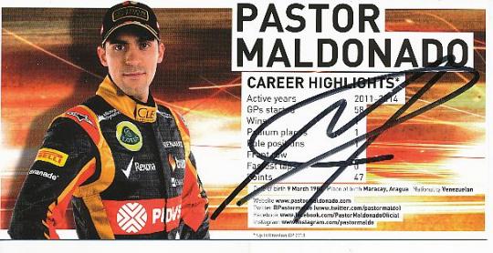 Pastor Maldonado  Lotus  Formel 1 Auto Motorsport  Autogrammkarte  original signiert 
