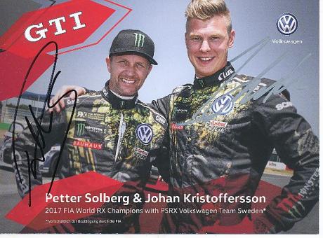 Petter Solberg & Johan Kristoffersson  VW  Rallye  Auto Motorsport  Autogrammkarte original signiert 
