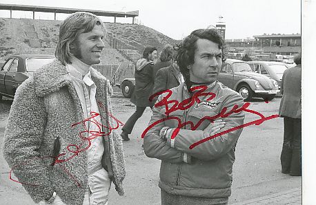 Bob Wollek † 2001 & Reine Wisell  Formel 1  Auto Motorsport  Autogramm Foto original signiert 