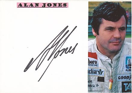 Alan Jones  Australien Weltmeister  Formel 1  Auto Motorsport  Autogramm Karte  original signiert 
