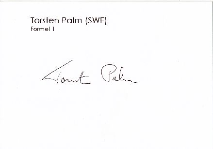 Torsten Palm Schweden  Formel 1  Auto Motorsport  Autogramm Karte  original signiert 