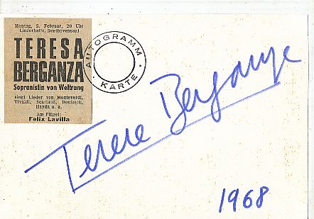 Teresa Berganza  Spanien  Oper Klassik Musik Autogramm Karte original signiert 