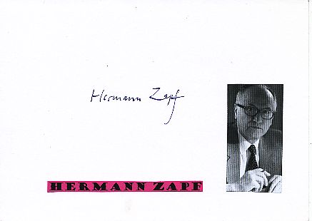 Hermann Zapf † 2015  Autor  Schriftsteller  Literatur Karte original signiert 