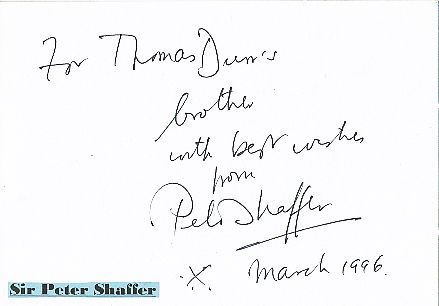 Peter Shaffer † 2016  GB  Schriftsteller  Literatur Karte original signiert 