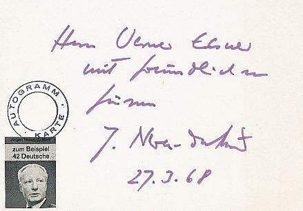 Jürgen Neven du Mont † 1979  Schriftsteller  Literatur Karte original signiert 