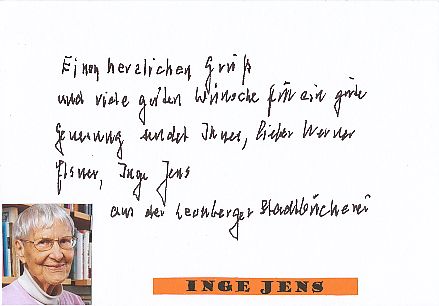Inge Jens   Schriftstellerin  Literatur Karte original signiert 