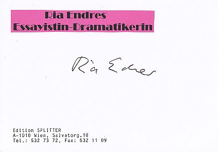 Ria Endres   Schriftstellerin  Literatur Karte original signiert 