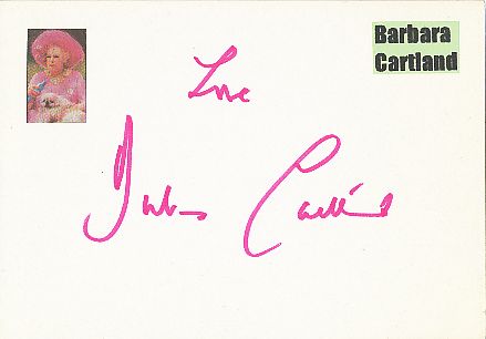 Barbara Cartland † 2000  GB  Schriftstellerin  Literatur Karte original signiert 