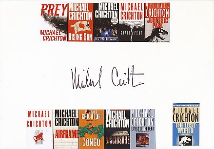 Michael Crichton † 2008  USA  Schriftsteller  Literatur Karte original signiert 