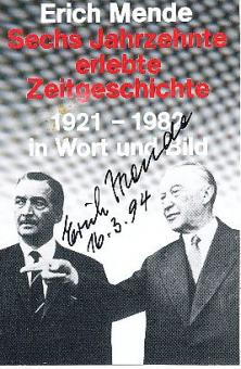Erich Mende † 1998   Politik Autogrammkarte  original signiert 