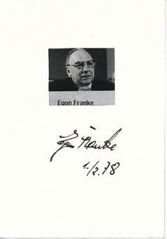 Egon Franke † 1995  Politik Autogramm Karte original signiert 