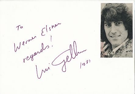 Uri Geller  Israel  Mentalist  Zauberer Autogramm Karte original signiert 