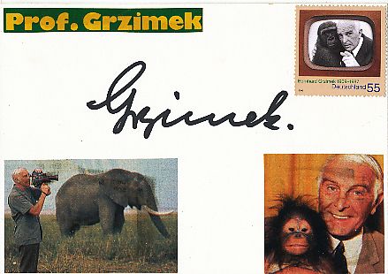 Prof. Bernhard Grzimek † 1987 Tierfilmer  Autor Autogramm Karte original signiert 
