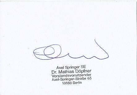 Mathias Döpfner  Vorstandvorsitzender Springer Verlag Literatur Autogramm Karte original signiert 