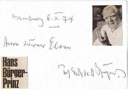 Hans Bürger Prinz † 1976  Psychiater  Autor  Literatur Autogramm Karte original signiert 