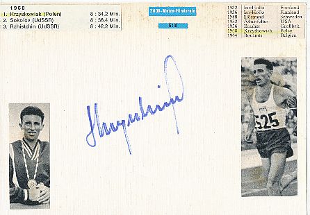 Zdzislaw Krzyszkowiak † 2003  Polen  Olympiasieger 1960  Leichtathletik  Autogramm Karte original signiert 