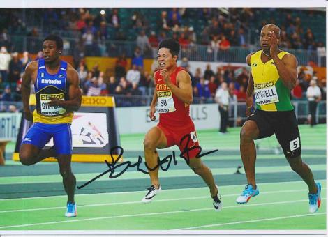 Su Bingtian  China  Leichtathletik Autogramm 13x18 cm Foto original signiert 