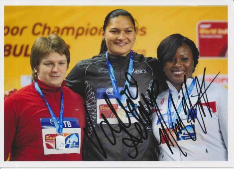 Valerie Adams & Michelle Carter  Leichtathletik Autogramm 13x18 cm Foto original signiert 