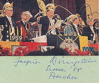 Jacques Königstein † 1971  Karneval  Gründer : Ordens wider den tierischen Ernst.  TV Autogramm Karte original signiert 