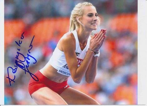 Justyna Kasprzycka  Polen  Leichtathletik Autogramm 13x18 cm Foto original signiert 