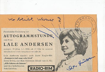 Lale Andersen † 1972  Musik &  Film & TV Autogramm Karte original signiert 