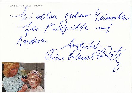 Rose Renée Roth † 1990   Film & TV Autogramm Karte original signiert 