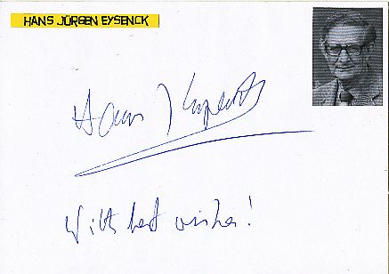 Hans Jürgen Eysenck † 1997  Psychologe  Autor Autogramm Karte original signiert 