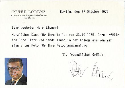 Peter Lorenz † 1987  Politik Autogramm Karte original signiert 