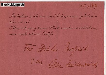 Elke Heidenreich  Literatur  &  TV Autogramm Karte original signiert 