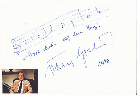 Franz Grothe † 1982 Notenzitat : " Hoch drob`n auf dem Berg "  Komponist  Autogramm Karte original signiert 