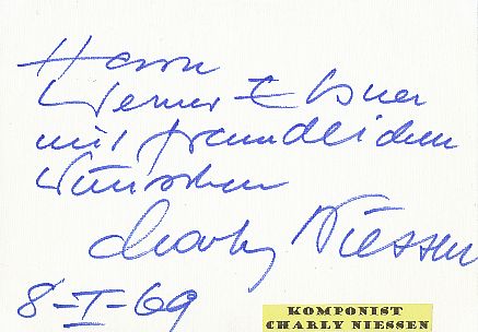 Charly Niessen † 1990  Komponist  Musik  Autogramm Karte original signiert 