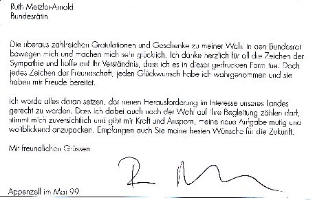 Ruth Metzler Arnold   Schweiz  Politik  Autogramm Karte original signiert 