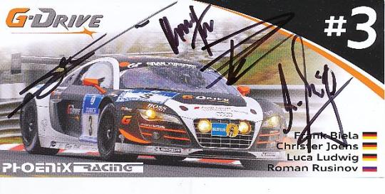 Frank Biela,Christer Joehs,Luca Ludwig,Roman Rusinov  Audi  Auto Motorsport  Autogrammkarte  original signiert 
