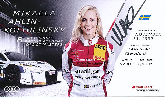 Mikaela Ahlin Kottulinsky   Audi  Auto Motorsport  Autogrammkarte  original signiert 