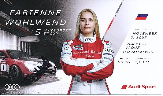 Fabienne Wohlwend   Audi  Auto Motorsport  Autogrammkarte  original signiert 