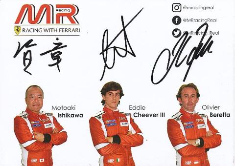 Motoaki Ishikawa,Eddie Cheever III,Olivier Beretta  Ferrari  Auto Motorsport  Autogrammkarte  original signiert 