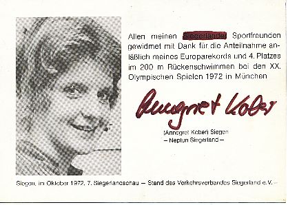 Annegret Kober  Schwimmen Autogramm Karte  original signiert 