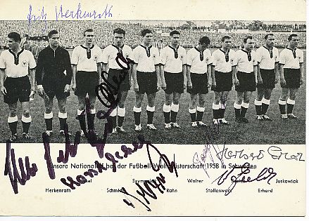 DFB  Mannschaftskarte WM 1958  Hans Schäfer,Horst Eckel,Uwe Seeler,Herkenrath,Stollenwerk,Herbert Erhard,Szymaniak,Schmidt  Fußball  Autogrammkarte  original signiert 