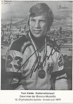 Toni Kehle † 1997  DEB Bronze Olympia 1976 Nationalteam Eishockey  Autogrammkarte  original signiert 