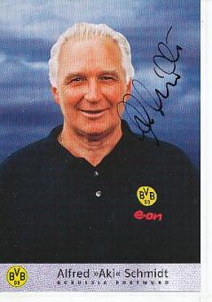 Alfred „Aki“ Schmidt † 2016  BVB Borussia Dortmund  Fußball Autogrammkarte original signiert 