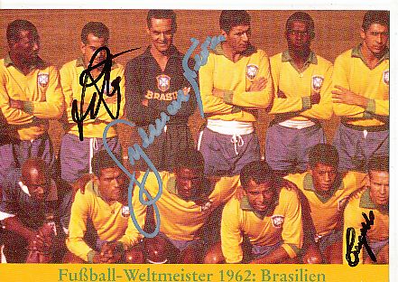 Brasilien  Weltmeister WM 1962 Mannschaftskarte mit Zito, Gilmar,Zagalo  Fußball Autogrammkarte  original signiert 